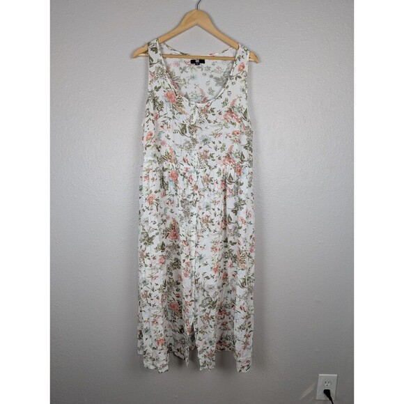 Frye Midi Dress XXL Button Art Floral Sleeveless Prairie Cottage Boho Flowy 151 - Picture 1 of 7